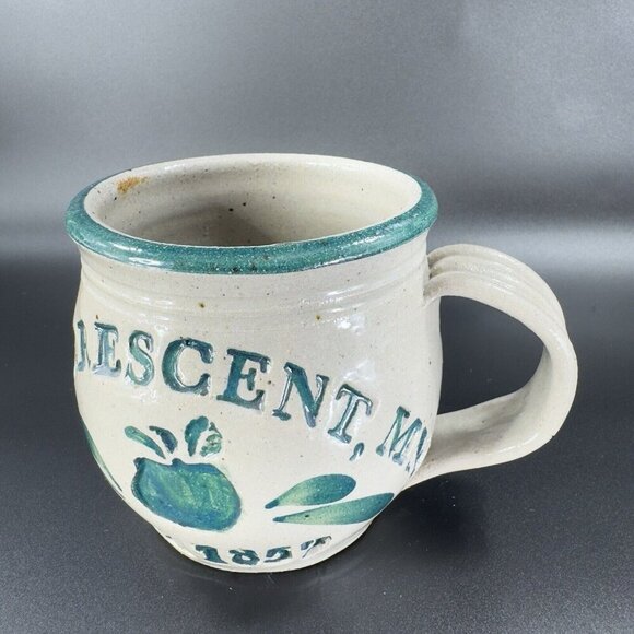 1998 La Crescent Mn Stoneware Pottery Coffee Mug Cup Gray Green Glaze Signed - Picture 14 of 16